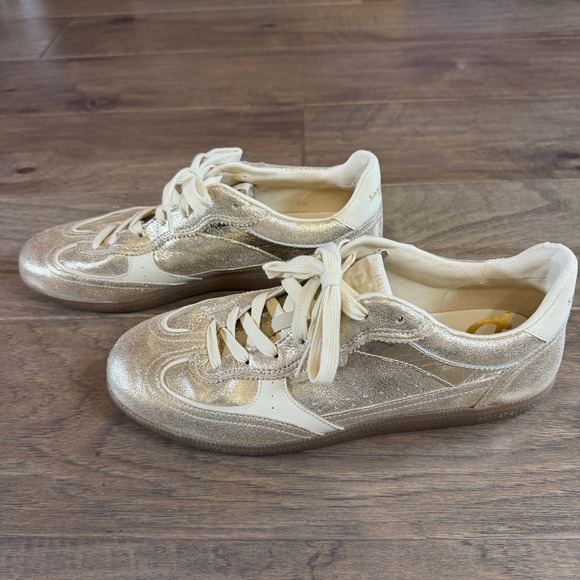 Sam Edelman Gold Metallic Leather Sneaker Women's Fashion Shoes Size 10M - Picture 2 of 7